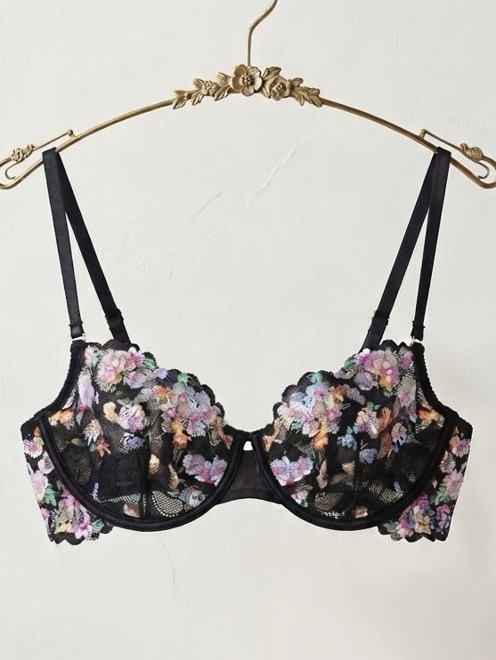 Fenty Floral Lace Garter Bra – Black Multi-Color | Romantic Cottagecore Coquette